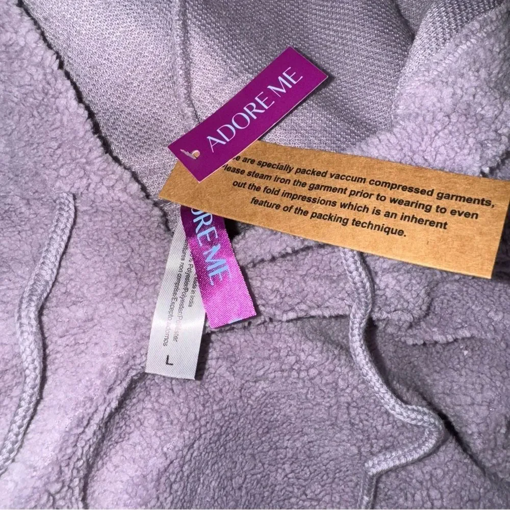 NWT Adore me Solid Purple Lounge cropped hoodie size L long sleeve drawstring